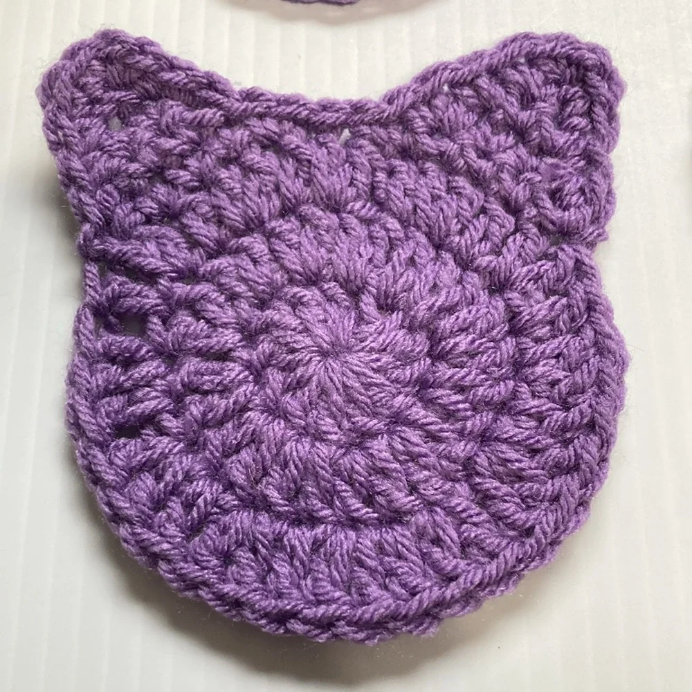 Kitty Cat COASTERS Crocheted by Hand Purple 3.75 inch Diameter Set of 4